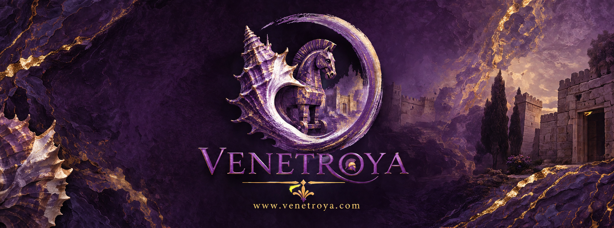 Purple, gold and stone artwork inspired by Troy and Venice for VENETROYA